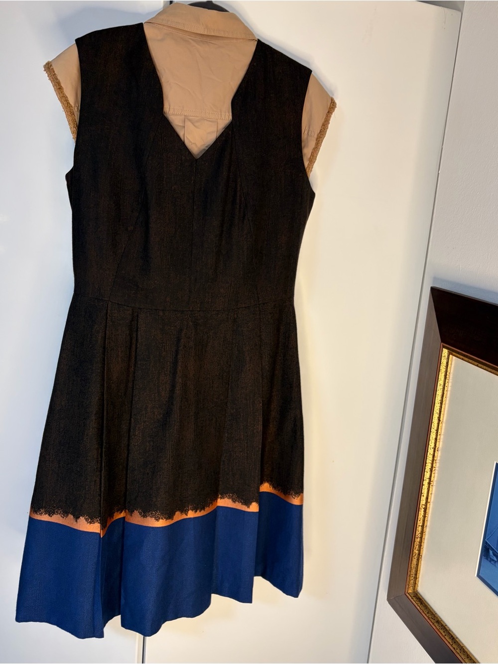 Boss Black Dress with Blue and Tan Accents